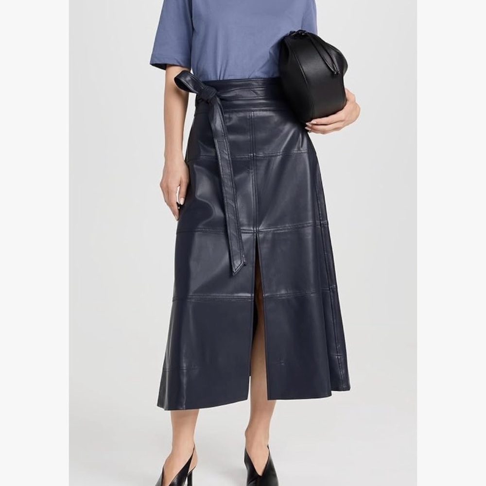 Tanya Taylor Hudson Dark Blue Faux Leather A-Line Skirt size 0